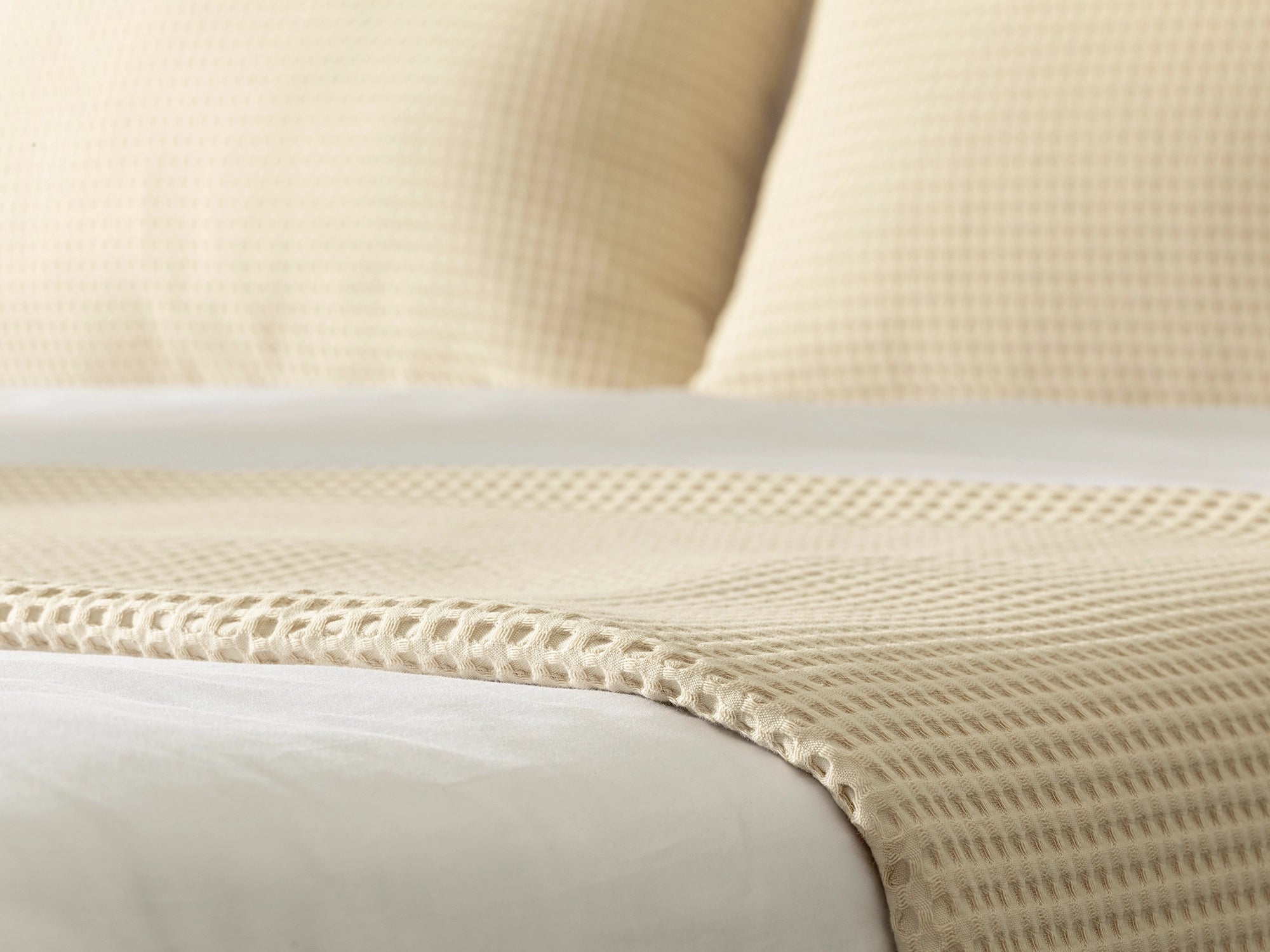 Cream Beige Waffle Bed Throw Set