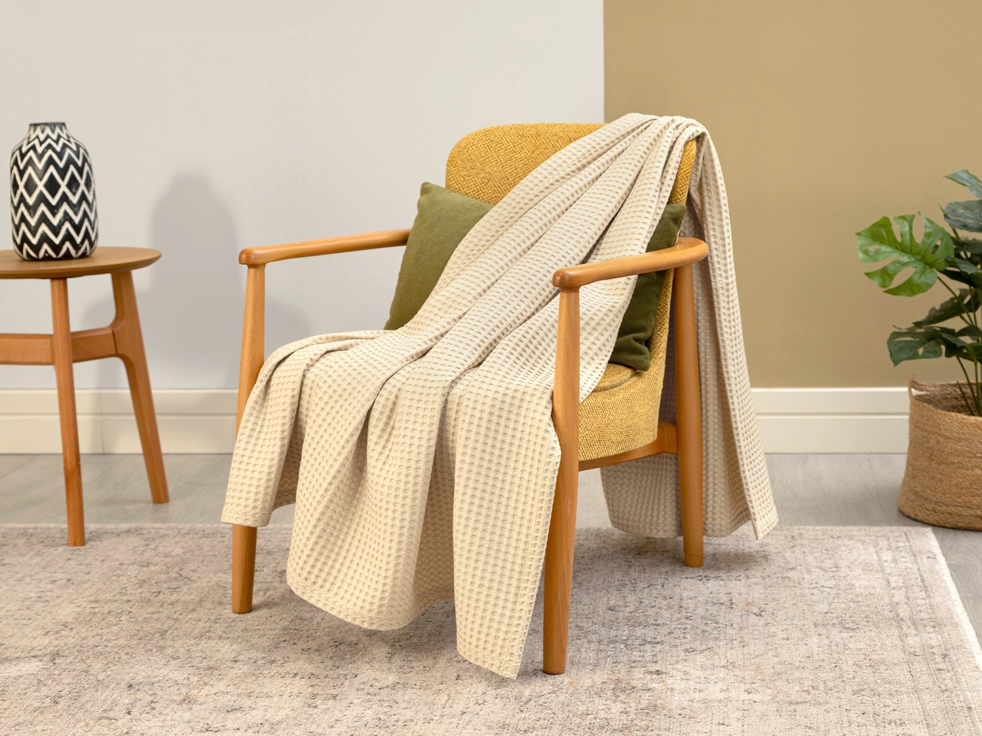 Cream Beige Waffle Sofa Throw