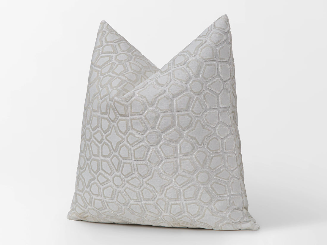Cream Geometric Cut Velvet Pillow Cover