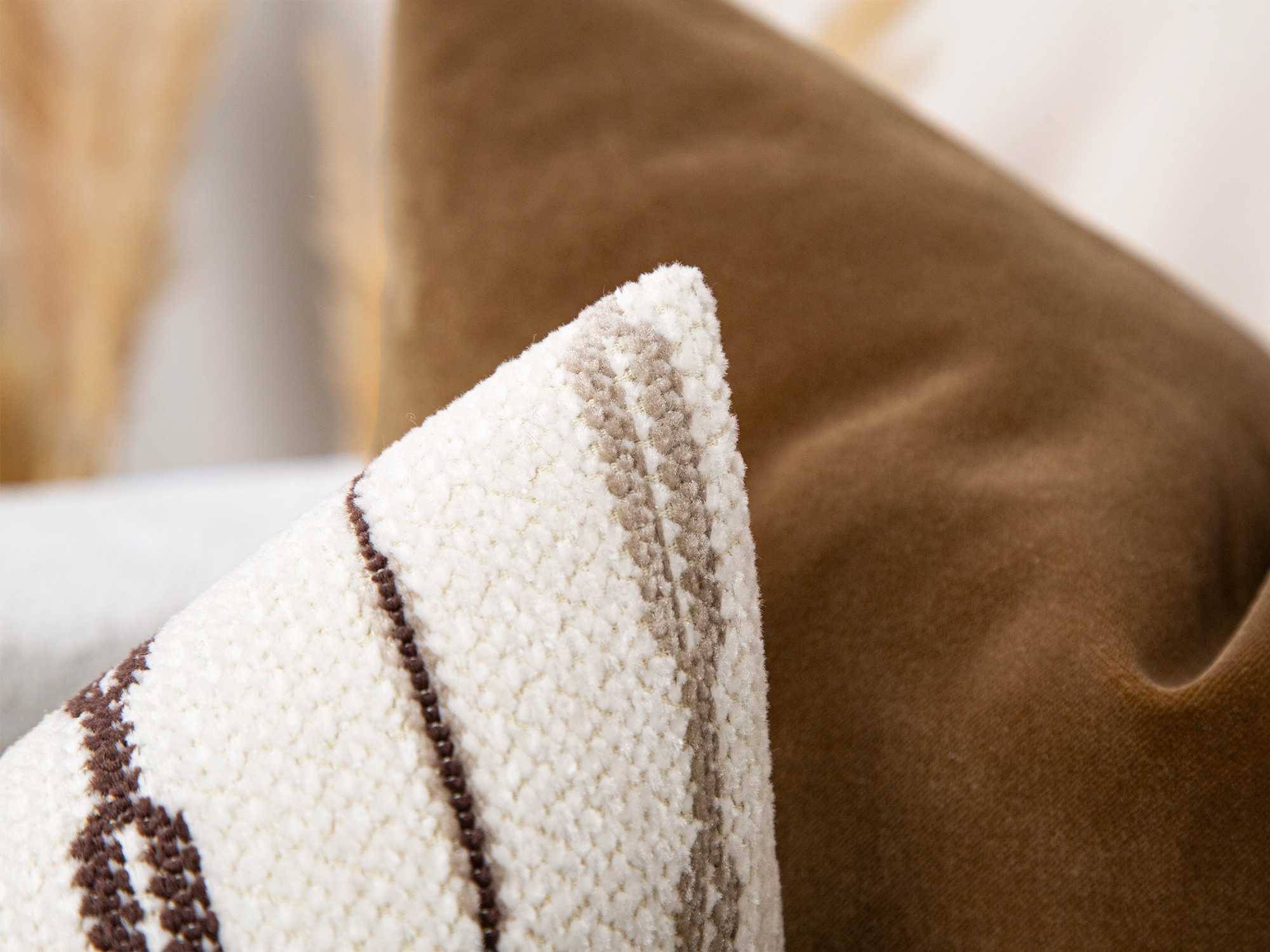 Cream & Taupe Striped Textured Pillow Cover