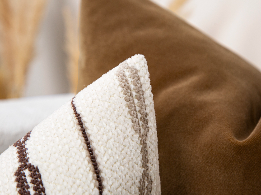 Cream & Taupe Striped Textured Pillow Cover