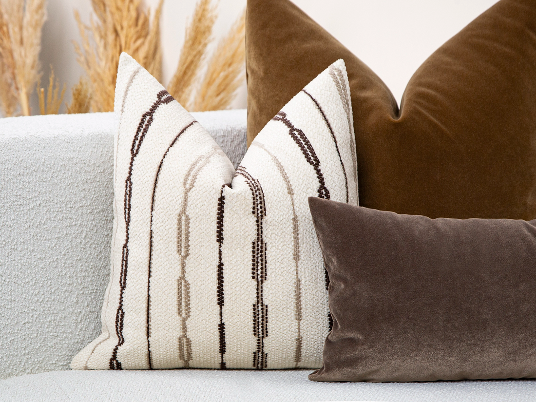 Cream & Taupe Striped Textured Pillow Cover
