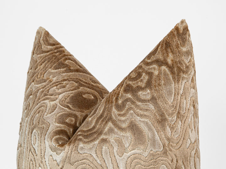 Latte Beige Abstract Cut Velvet Pillow Cover
