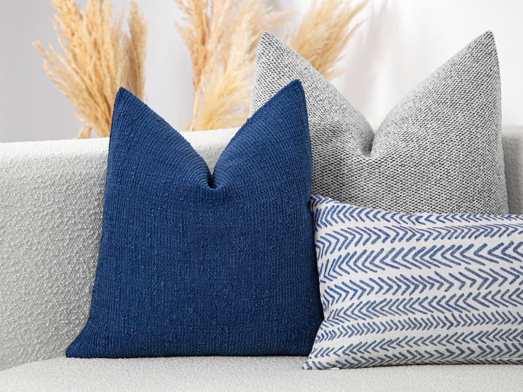 Blue Boho Textured Pillow Cover