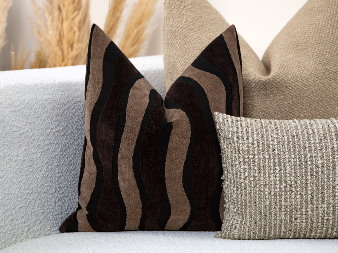 Dark Brown Textured Wavy Pillow Cover