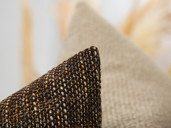 Dark Brown Woven Linen Pillow Cover