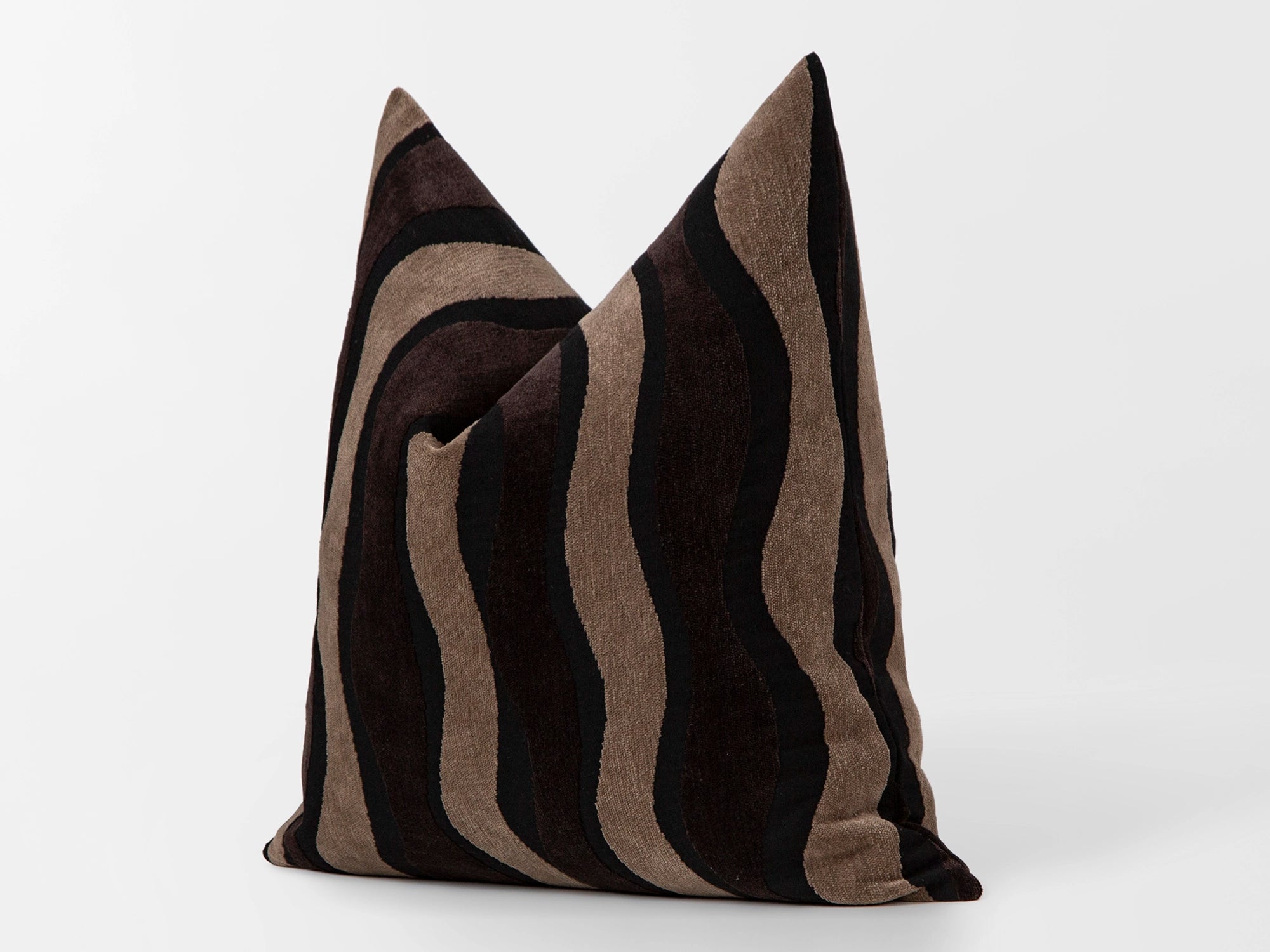 Dark Brown Textured Wavy Pillow Cover