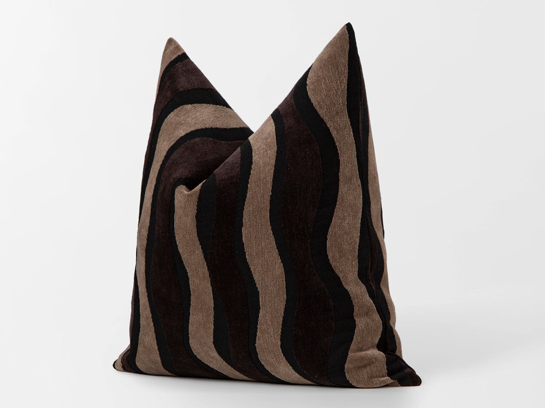 Dark Brown Textured Wavy Pillow Cover