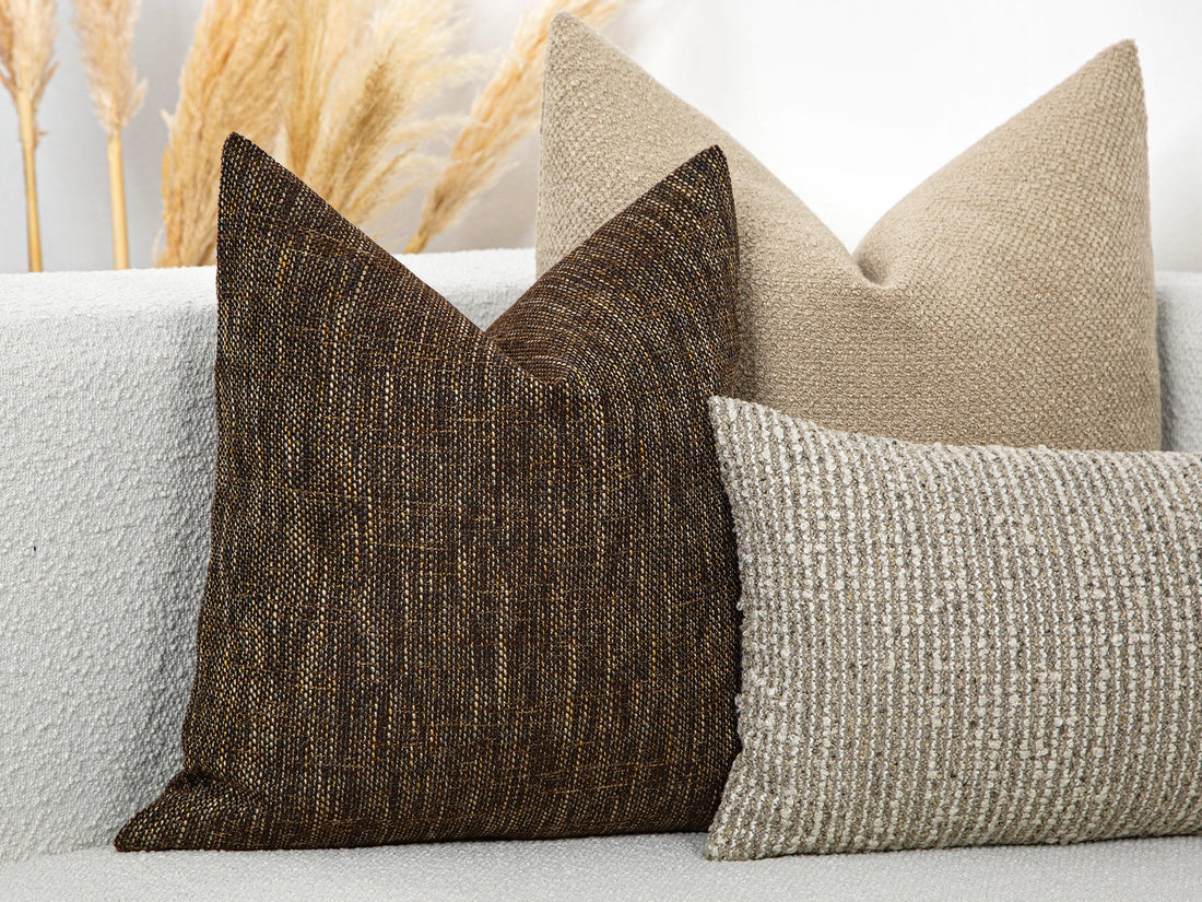 Dark Brown Woven Linen Pillow Cover