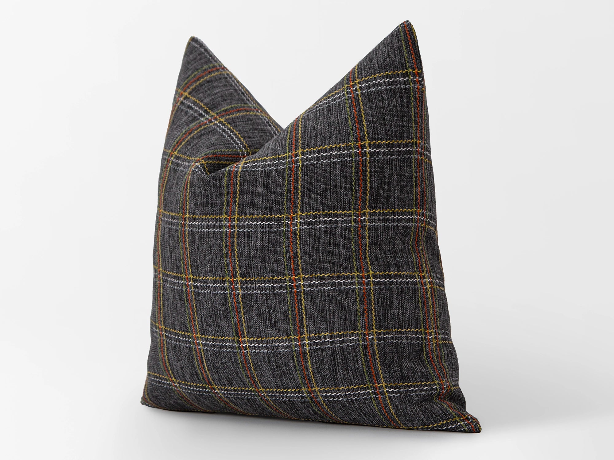 Dark Gray Textured Plaid Pillow Cover