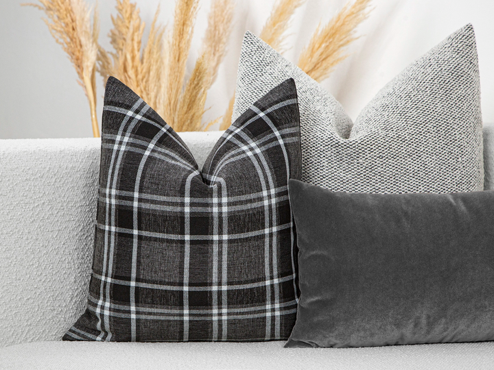 Dark Gray Plaid Pillow Cover