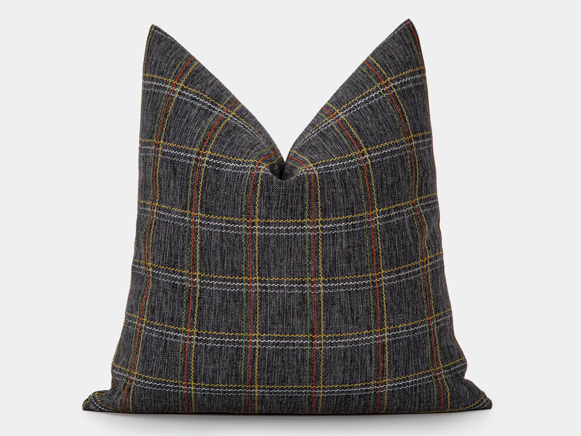 Dark Gray Textured Plaid Pillow Cover