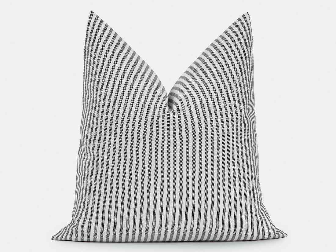 Dark Gray Striped Outdoor Pillow Cover