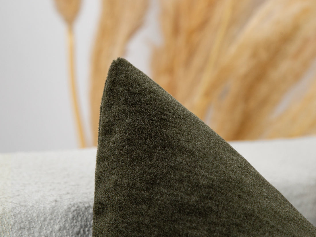 Dark Olive Mohair Velvet Pillow Cover
