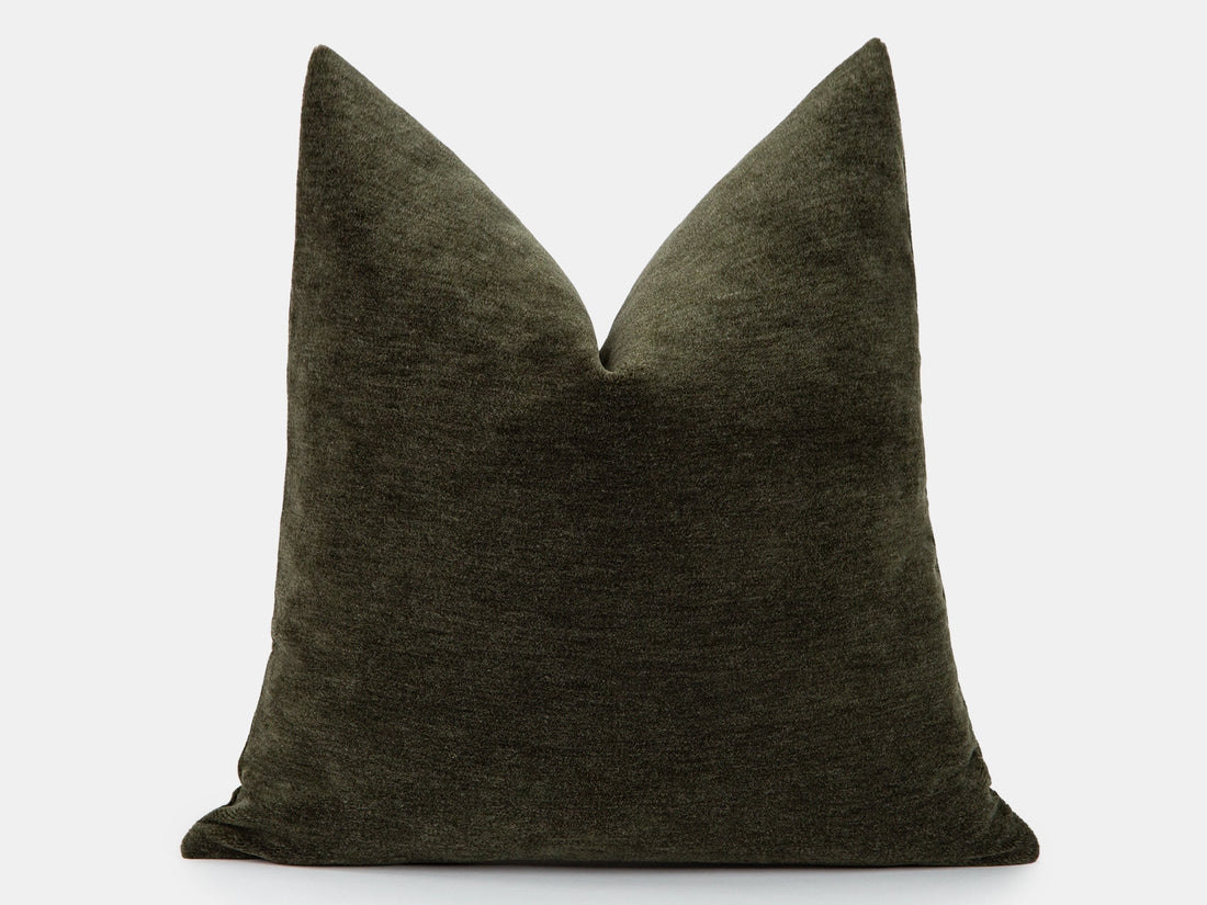 Dark Olive Mohair Velvet Pillow Cover