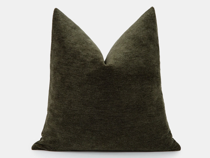Dark Olive Mohair Velvet Pillow Cover