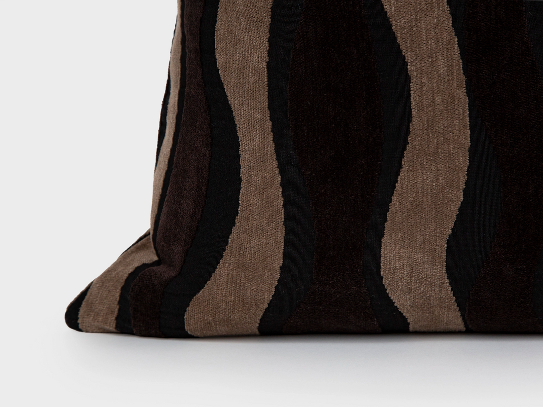 Dark Brown Textured Wavy Pillow Cover