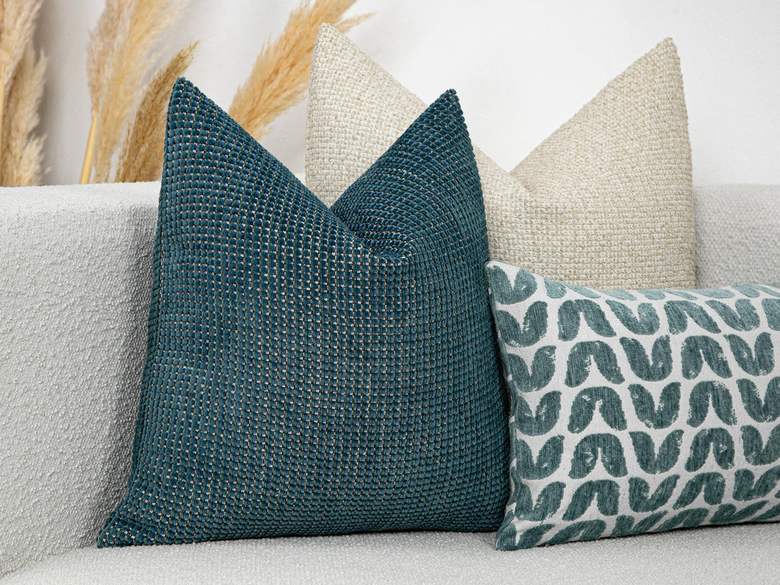 Dark Teal Woven Pillow Cover