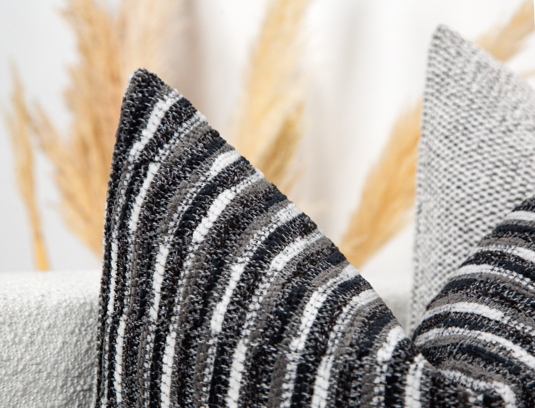 Black Dash Stripe Textured Pillow Cover