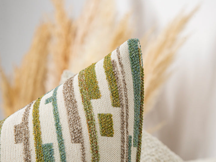 Sage Green Dash Stripe Textured Pillow Cover
