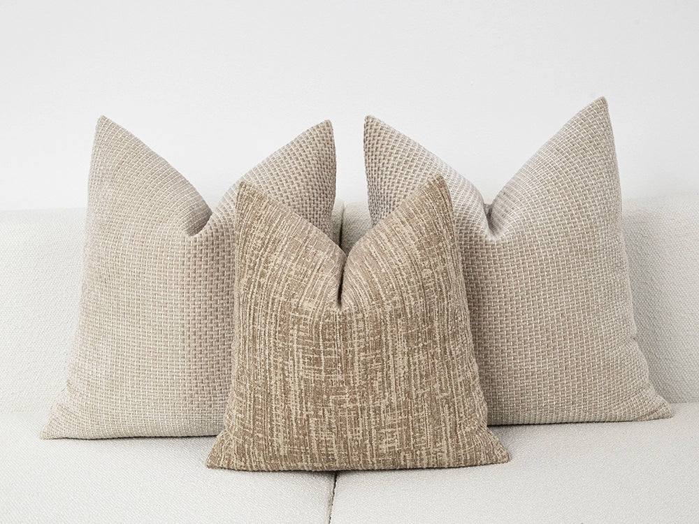 Striped Beige Textured Pillow Cover