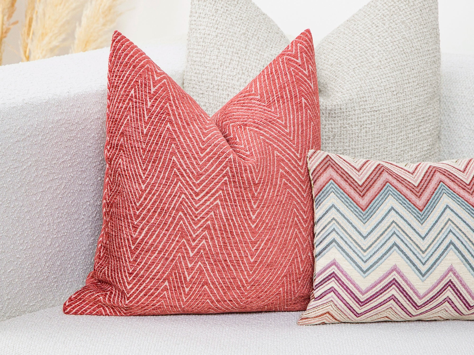 Deep Pink Chevron Textured Pillow Cover