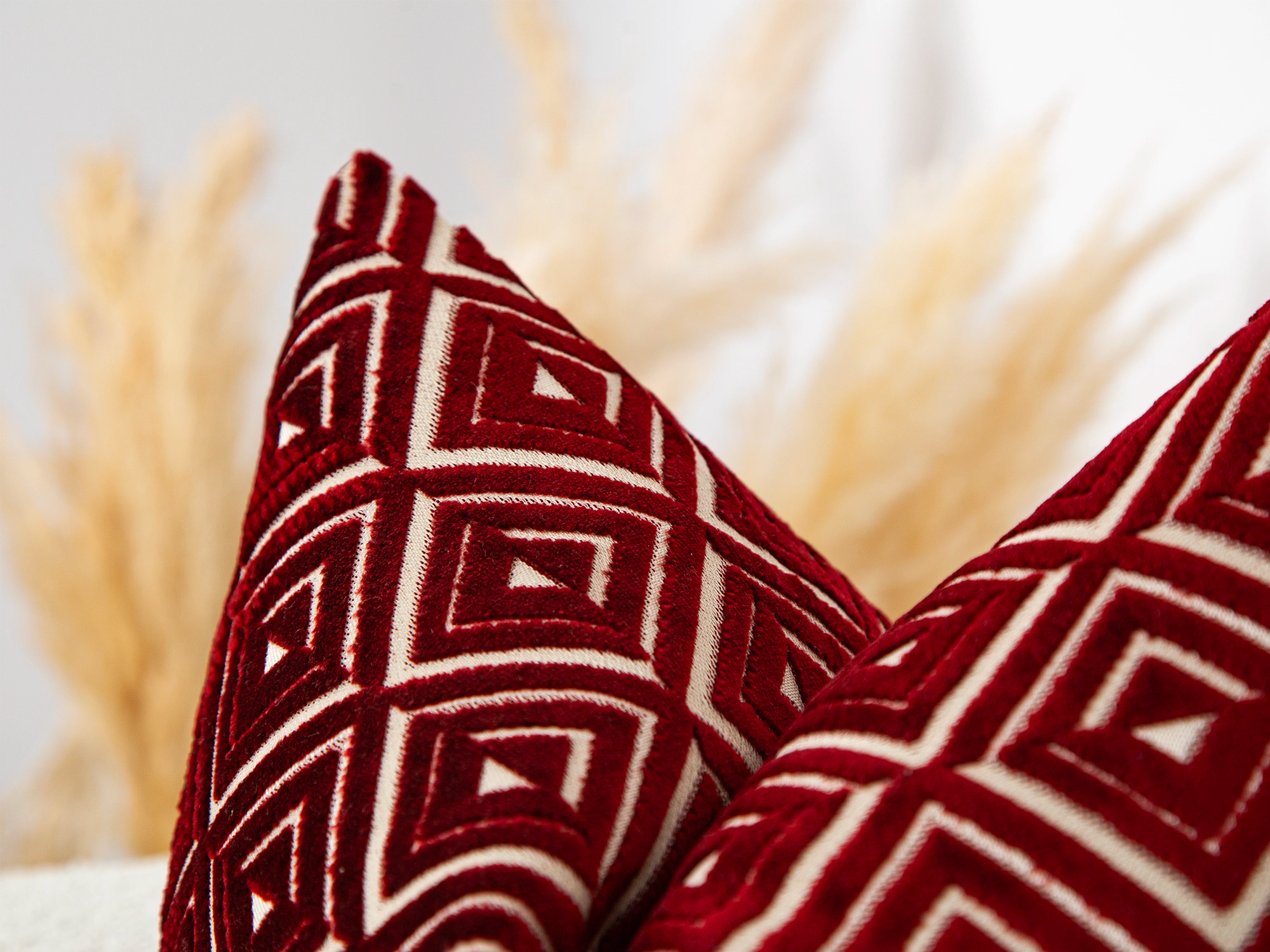 Burgundy Geometric Velvet Pillow Cover