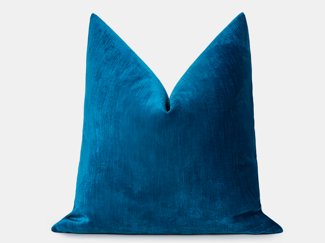 Deep Turquoise Ribbed Velvet Pillow Cover