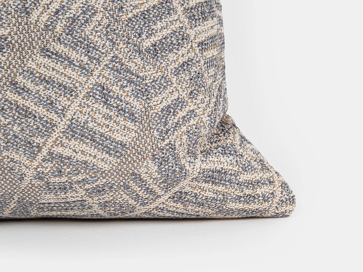 Beige & Dusty Blue Woven Fern Pillow Cover