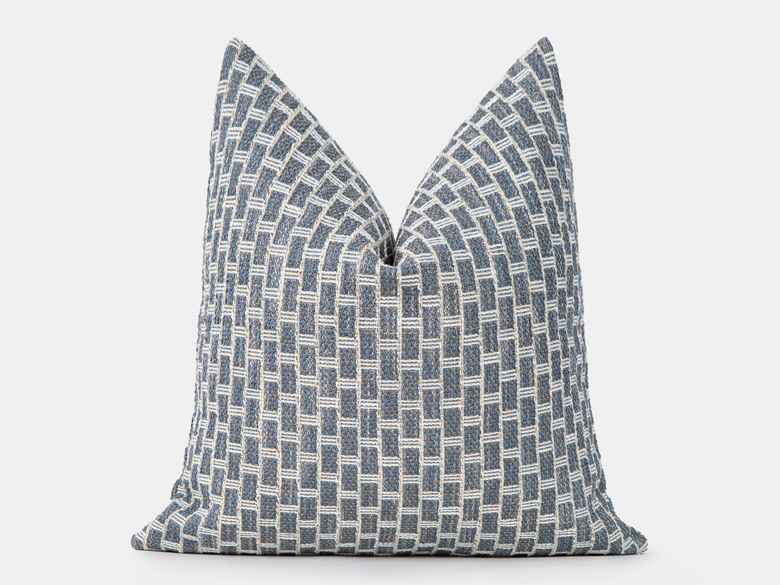 Dusty Blue Geometric Woven Pillow Cover