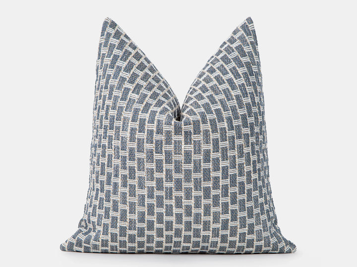 Dusty Blue Geometric Woven Pillow Cover