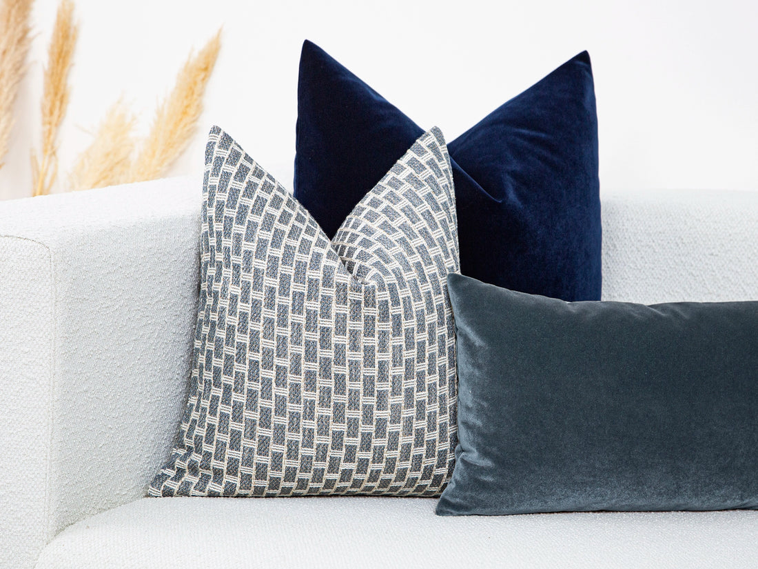Dusty Blue Geometric Woven Pillow Cover