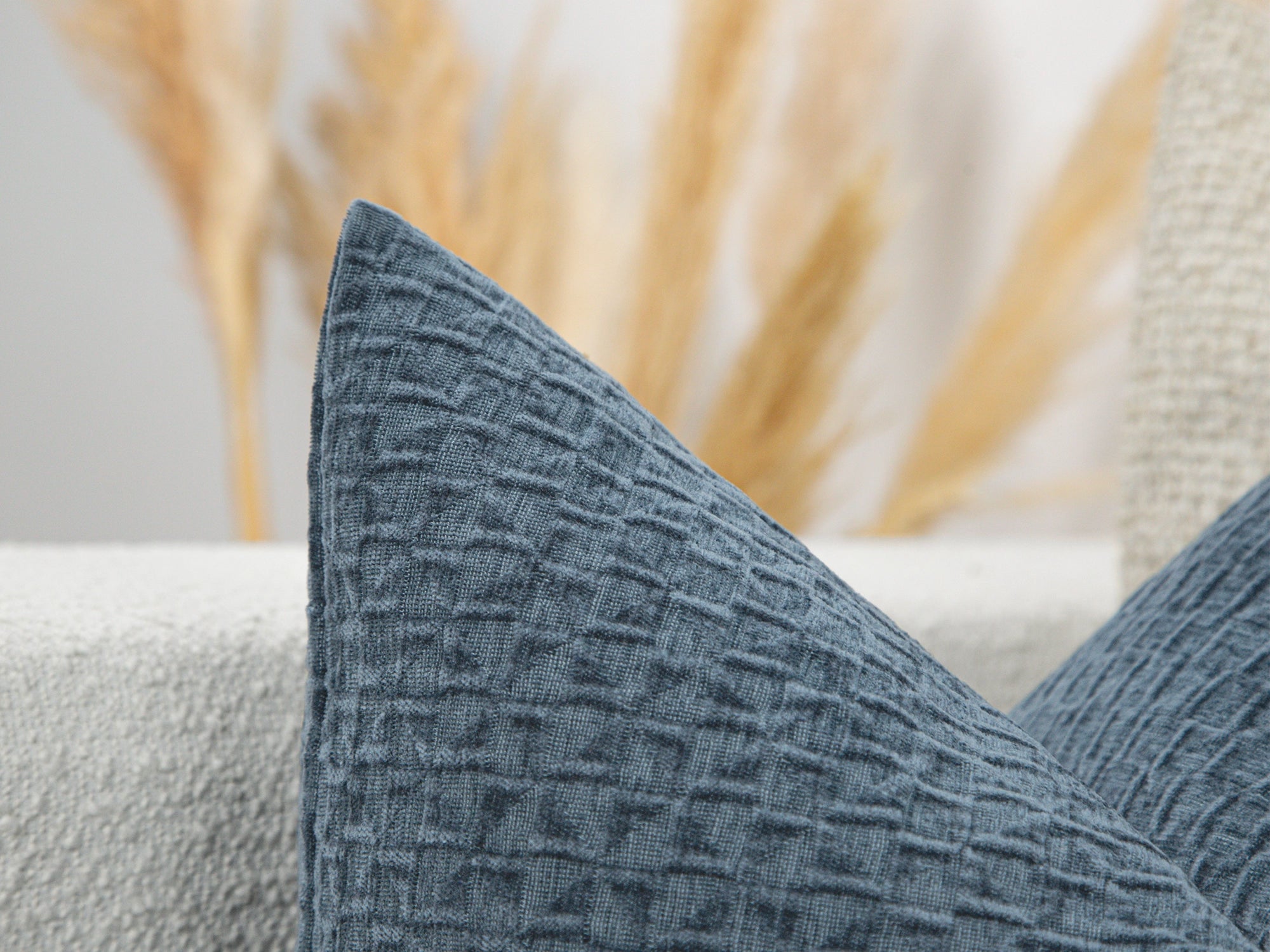 Dusty Blue Textured Lattice Pillow Cover – Relief