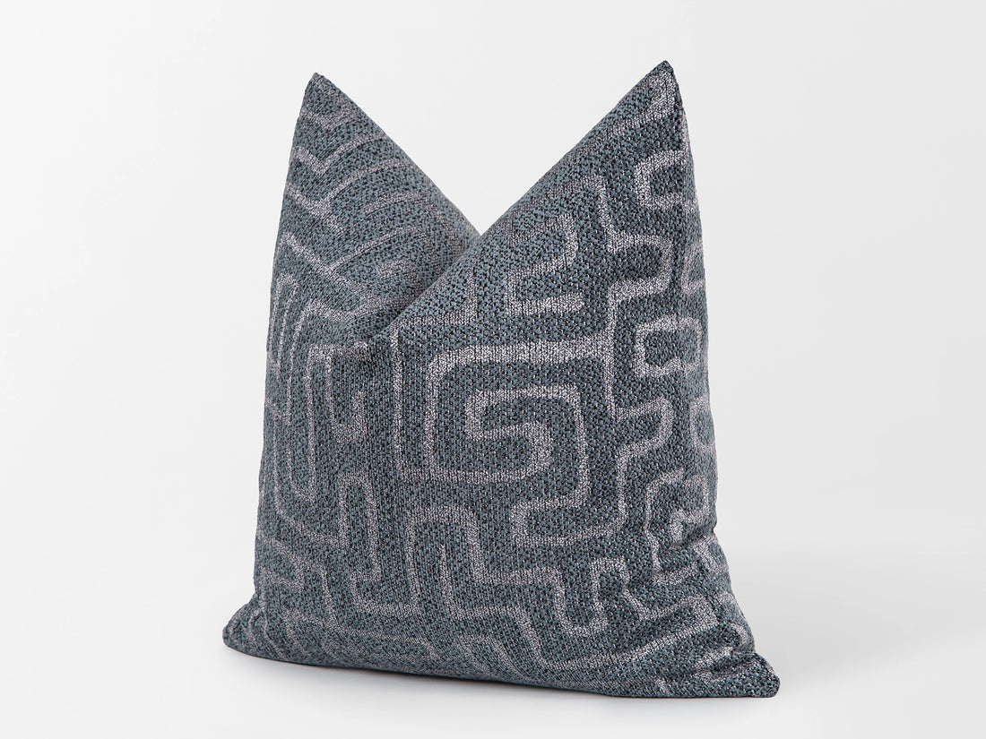 Dark Dutsy Blue Maze Pillow Cover - Tessera
