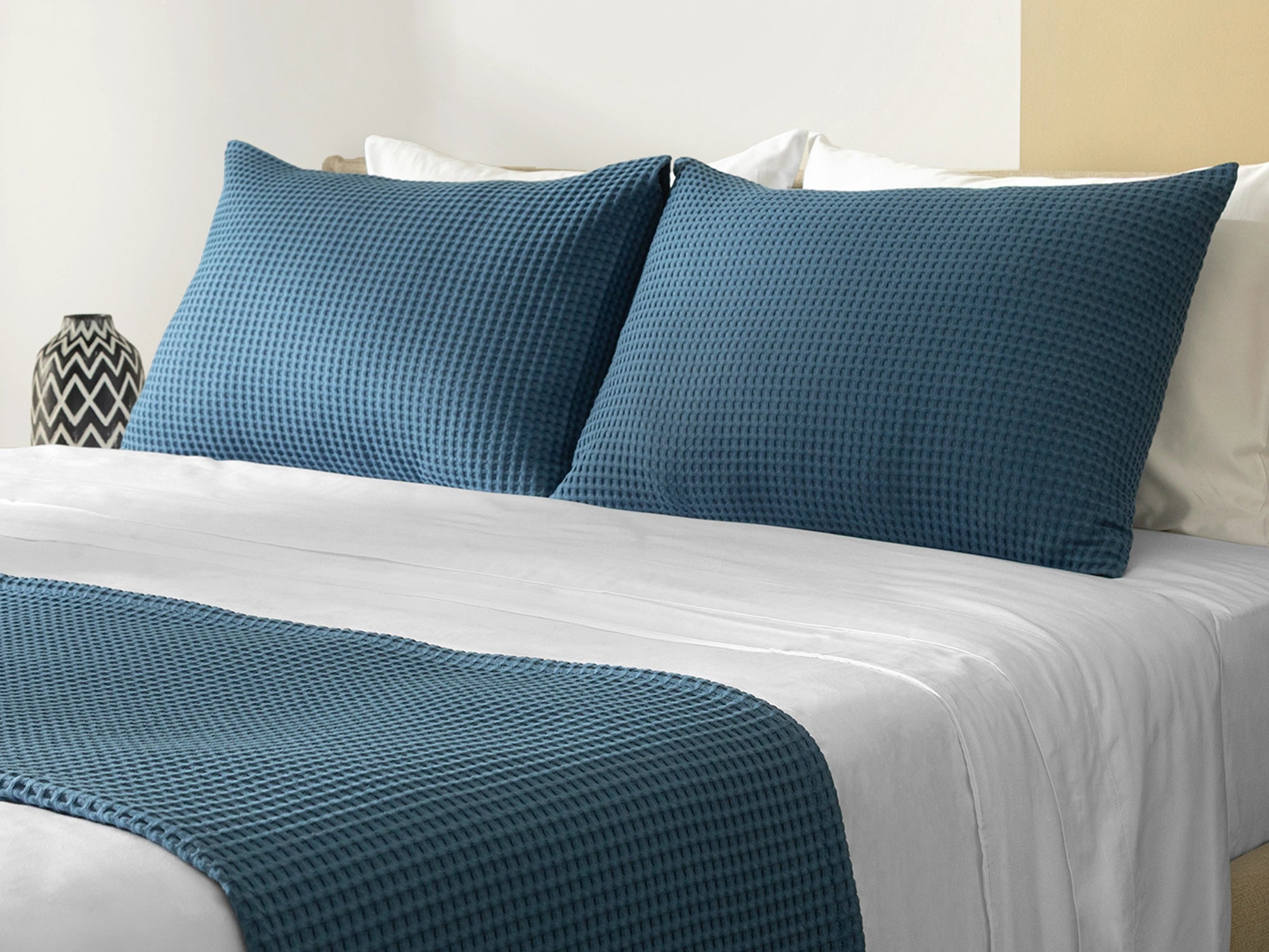 Dusty Blue Waffle Bed Throw Set