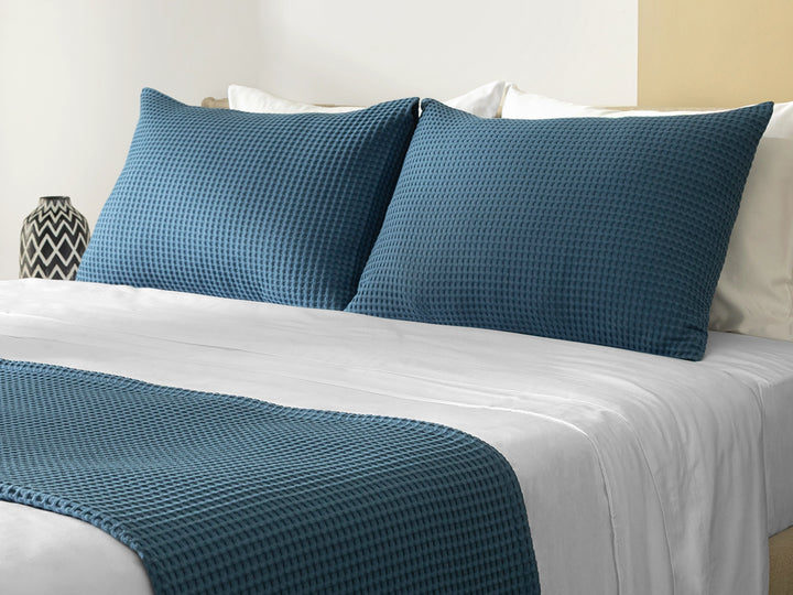 Dusty Blue Waffle Bed Throw Set