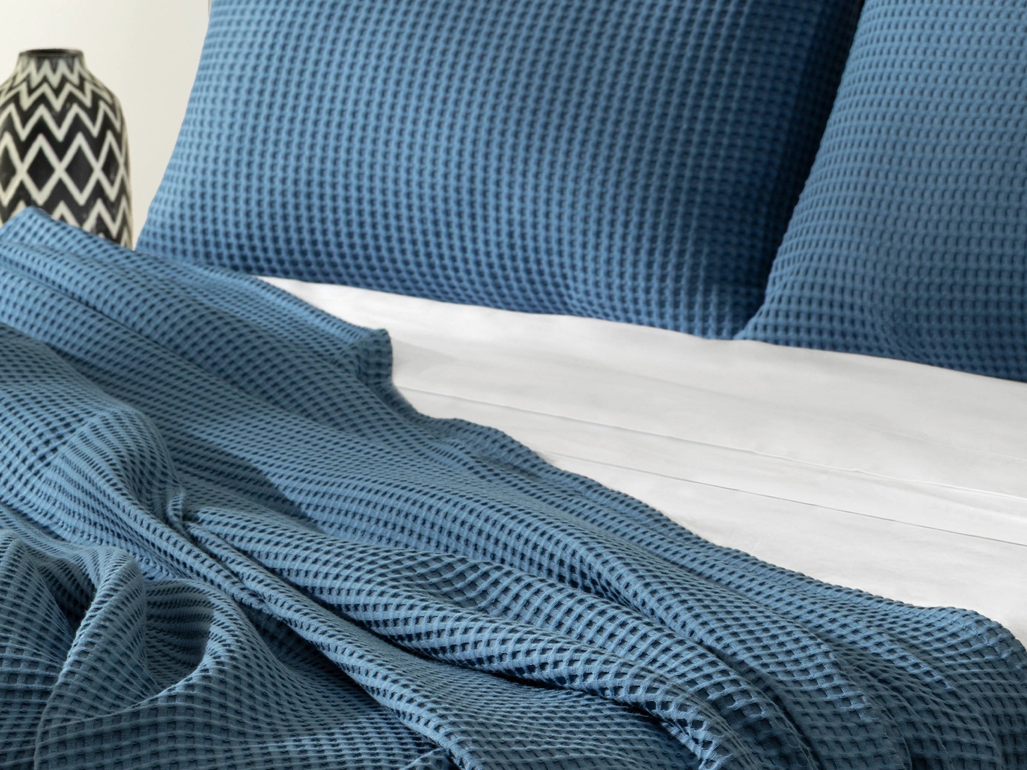 Dusty Blue Waffle Bed Throw Set