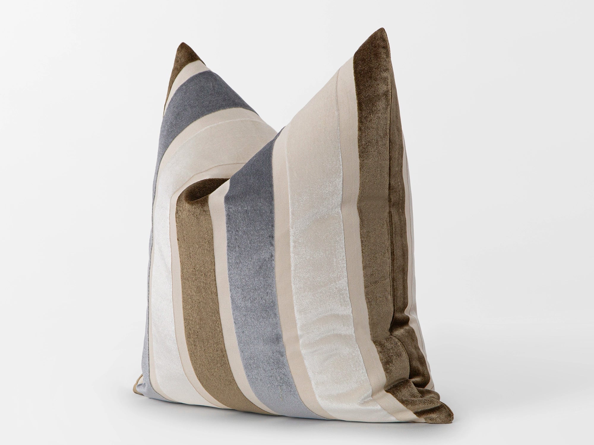 Coastal Taupe Striped Velvet Pillow Cover