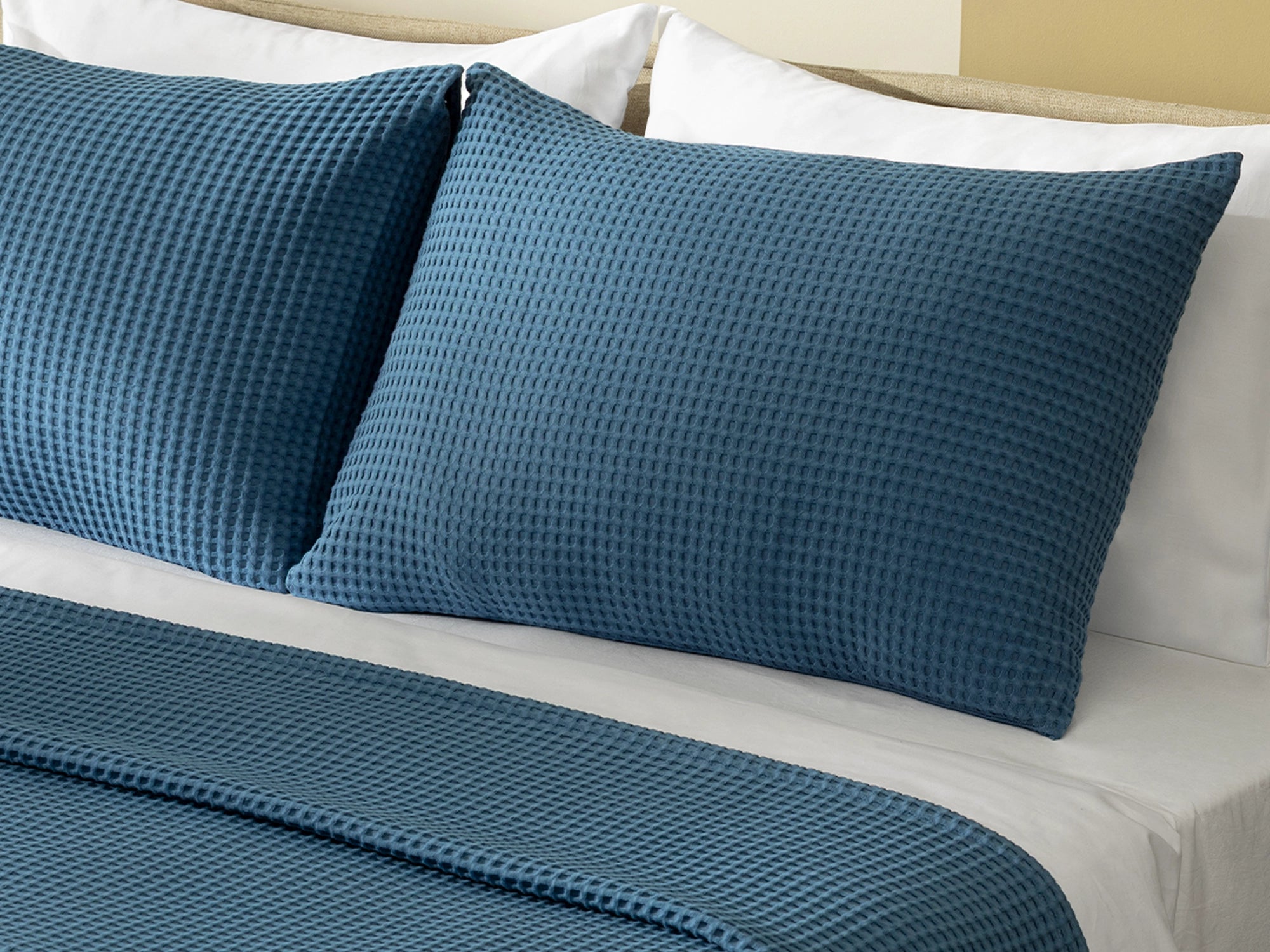 Dusty Blue Waffle Bed Throw Set
