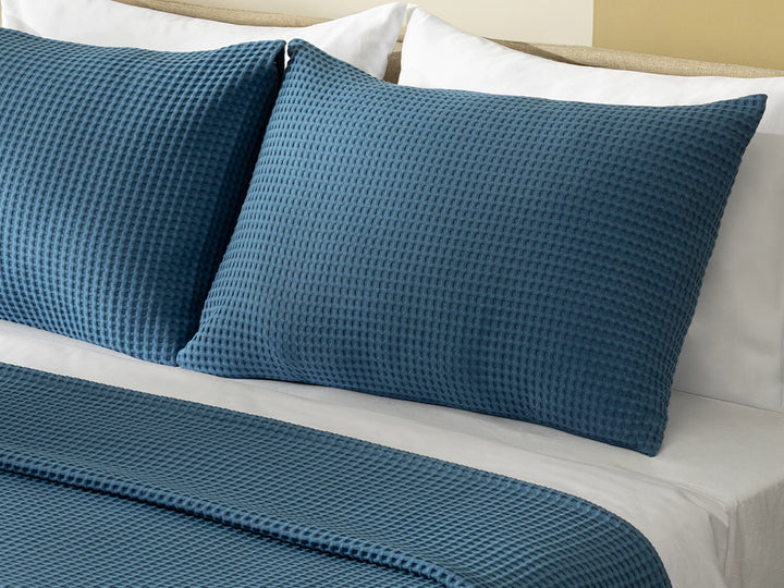 Dusty Blue Waffle Bed Throw Set