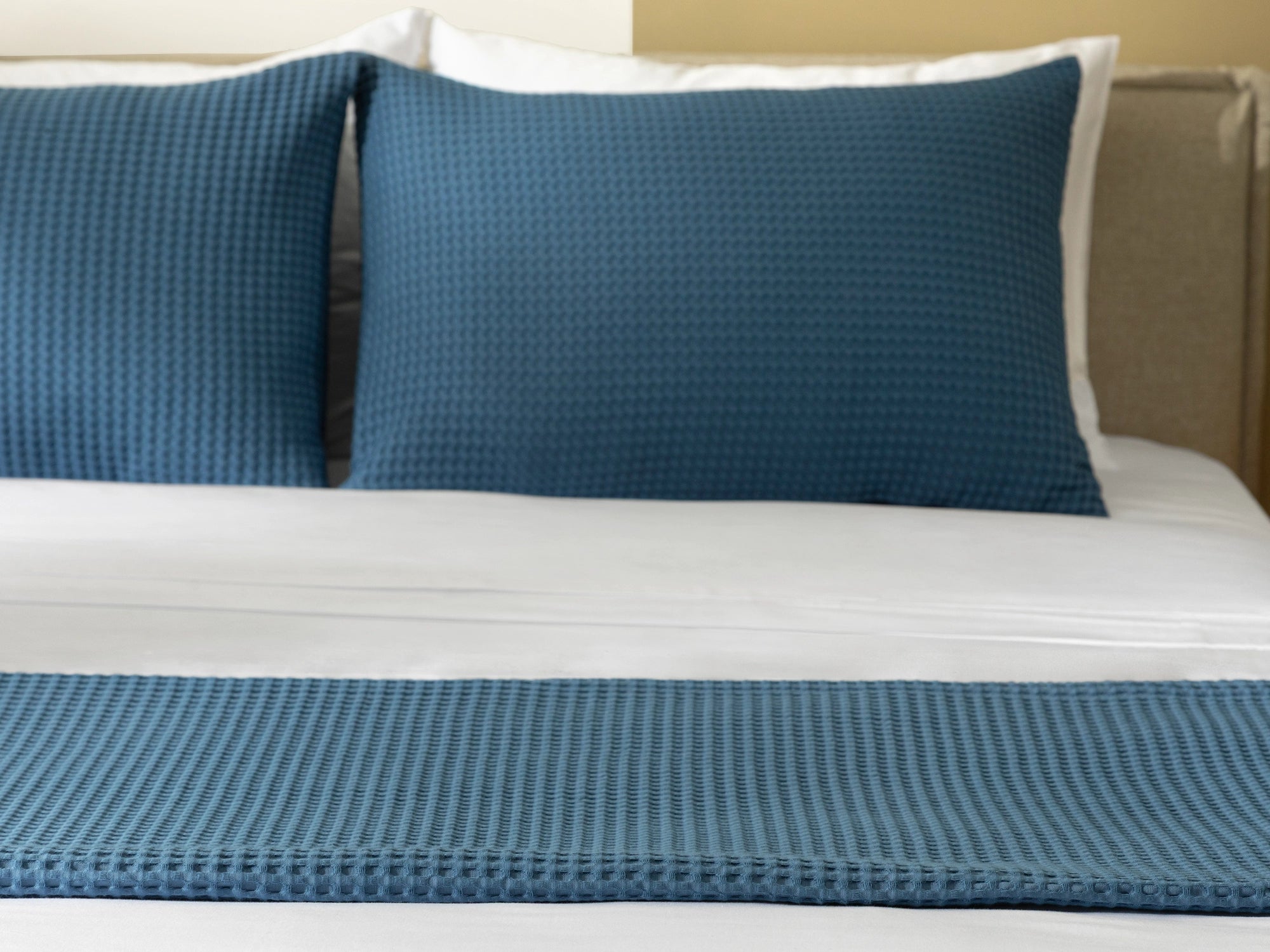 Dusty Blue Waffle Bed Throw Set