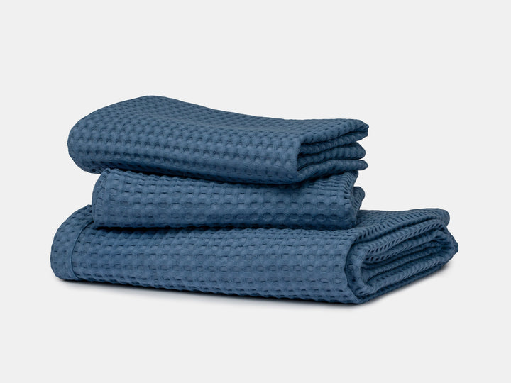 Dusty Blue Waffle Bed Throw Set