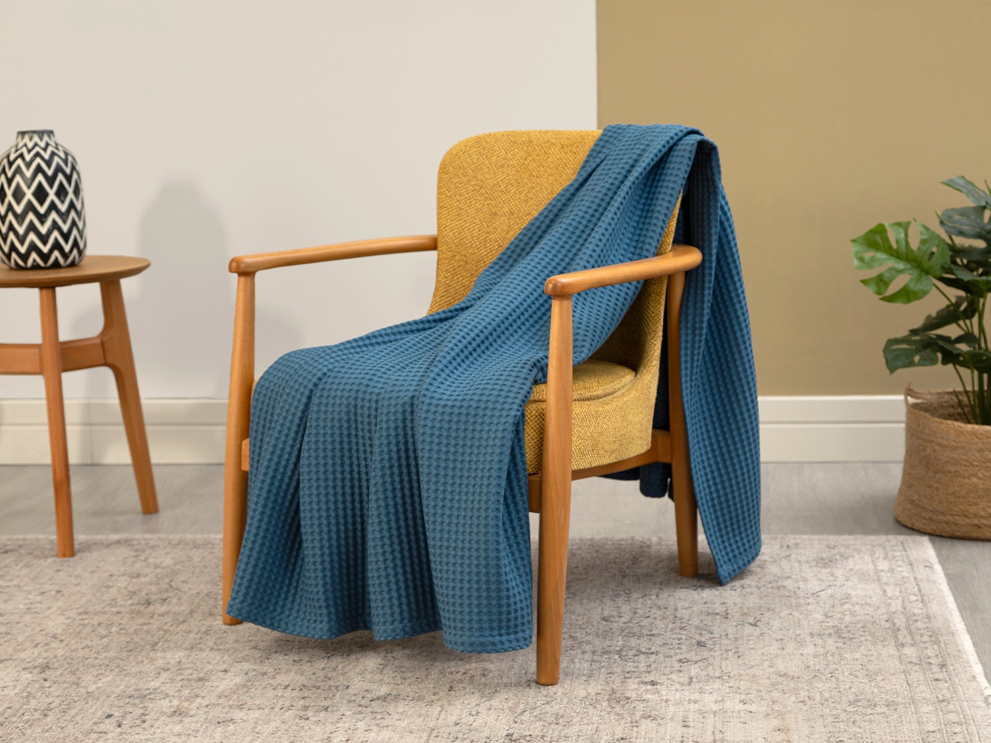 Dusty Blue Waffle Sofa Throw