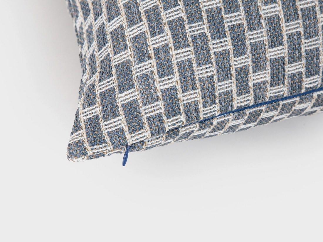 Dusty Blue Geometric Woven Pillow Cover