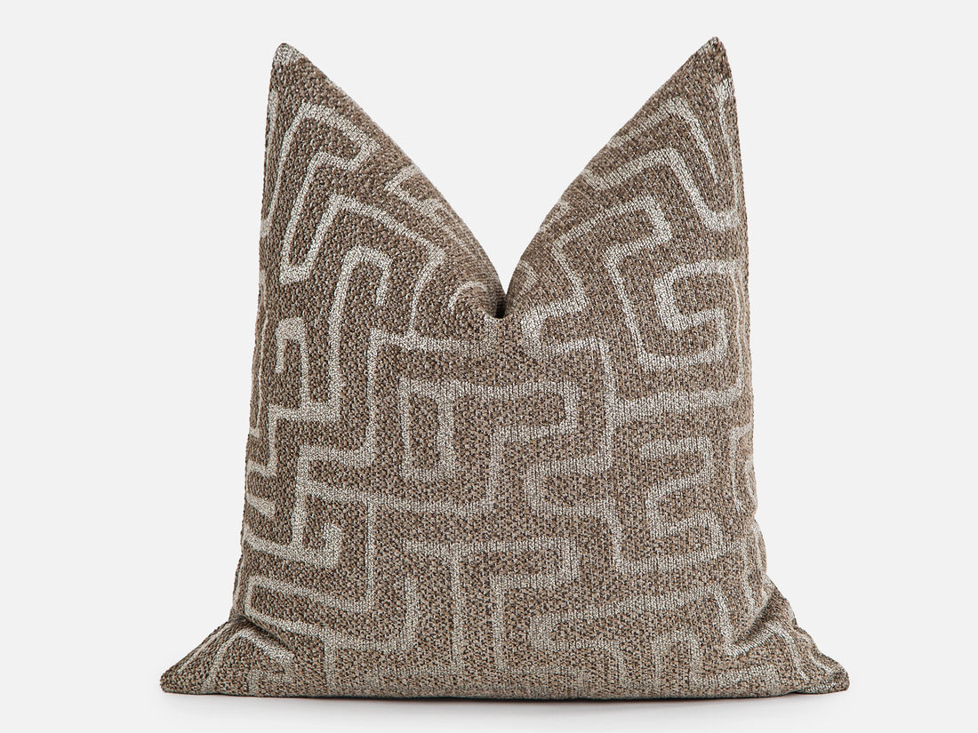 Dusty Brown Maze Pillow Cover - Tessera Collection