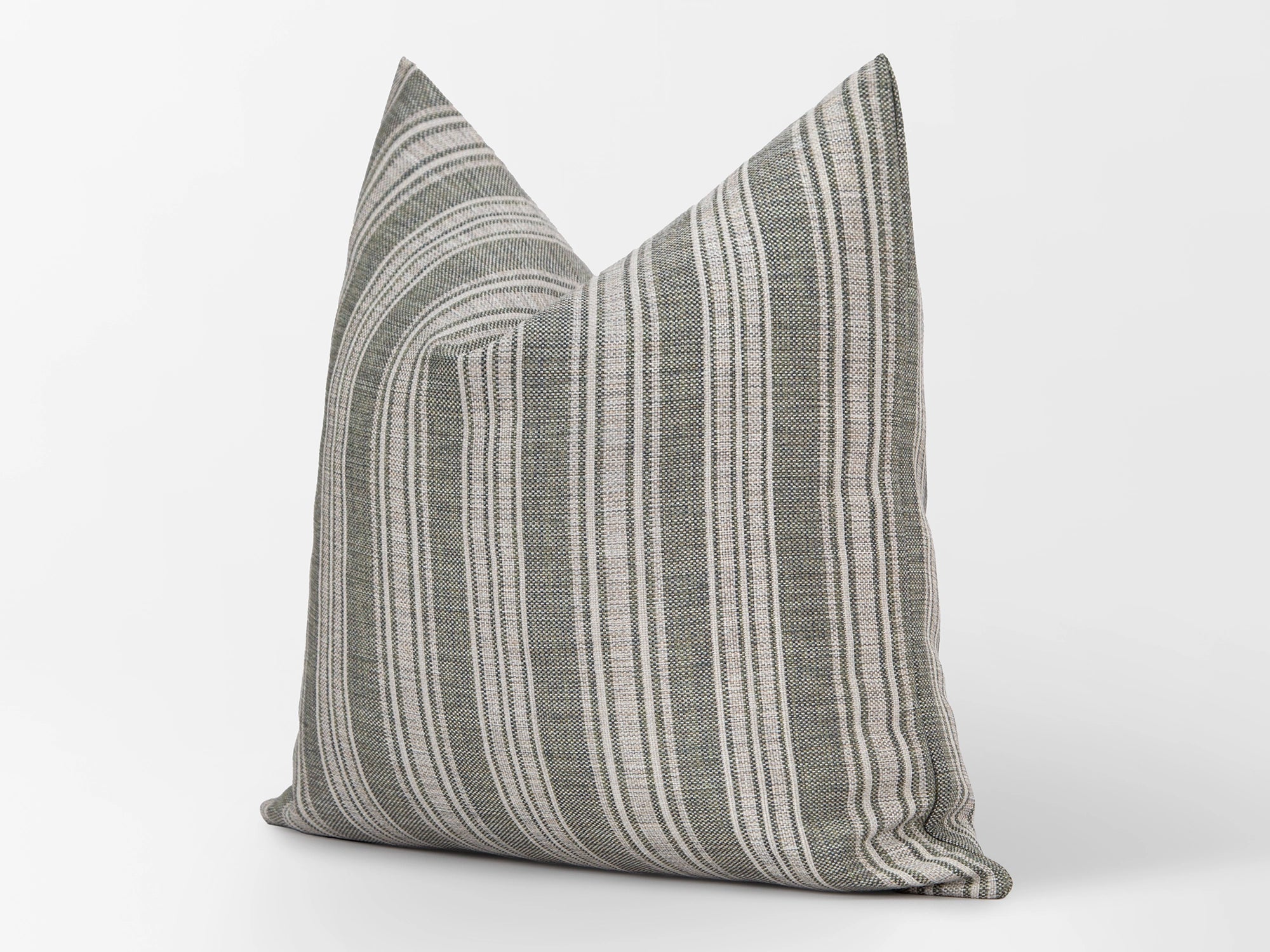 Neutral Green Stiped Linen Pillow Cover