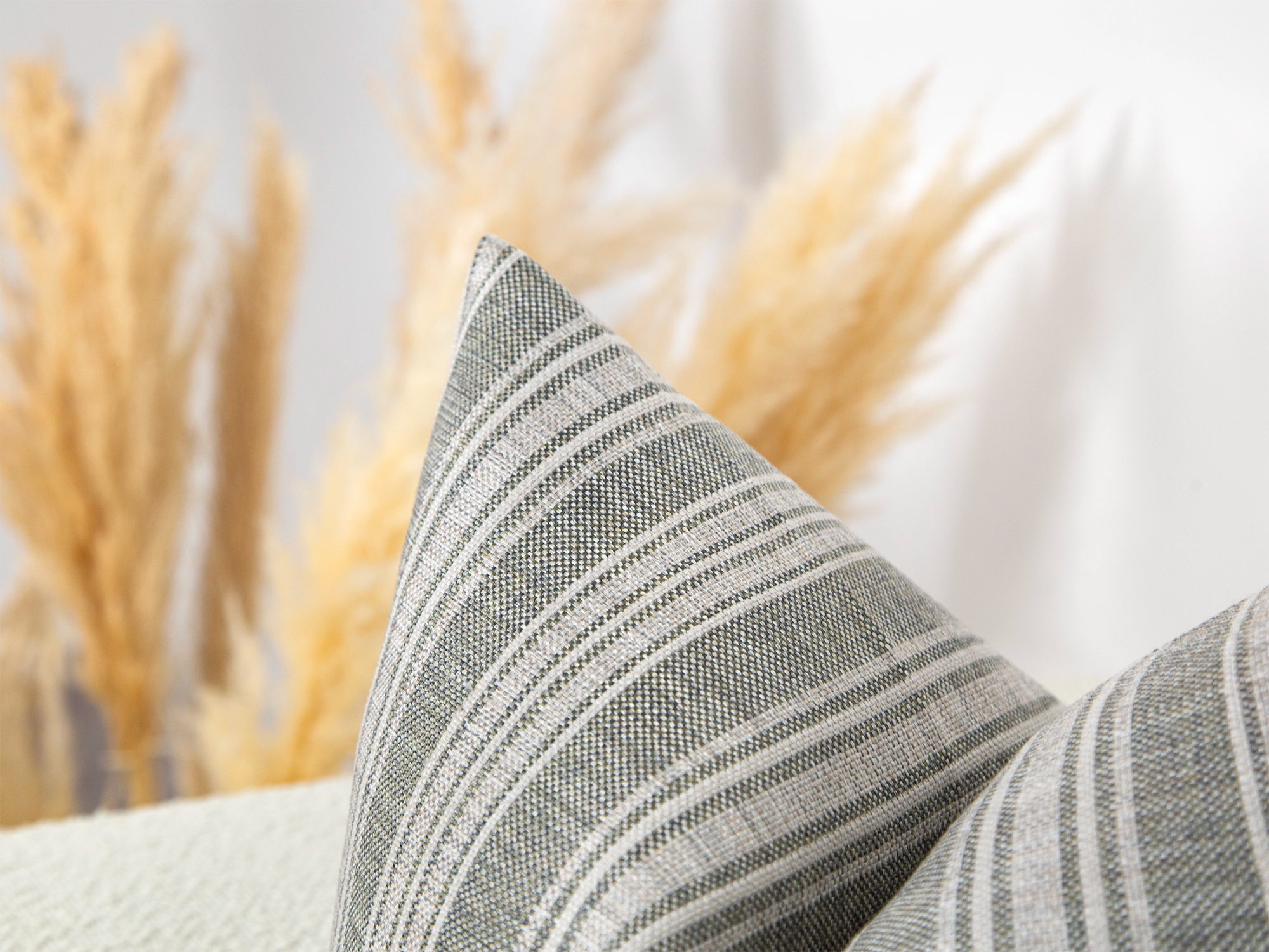 Neutral Green Stiped Linen Pillow Cover