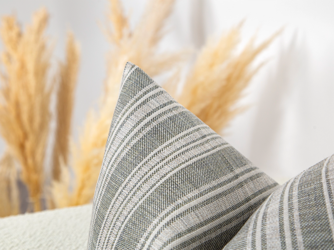 Neutral Green Stiped Linen Pillow Cover