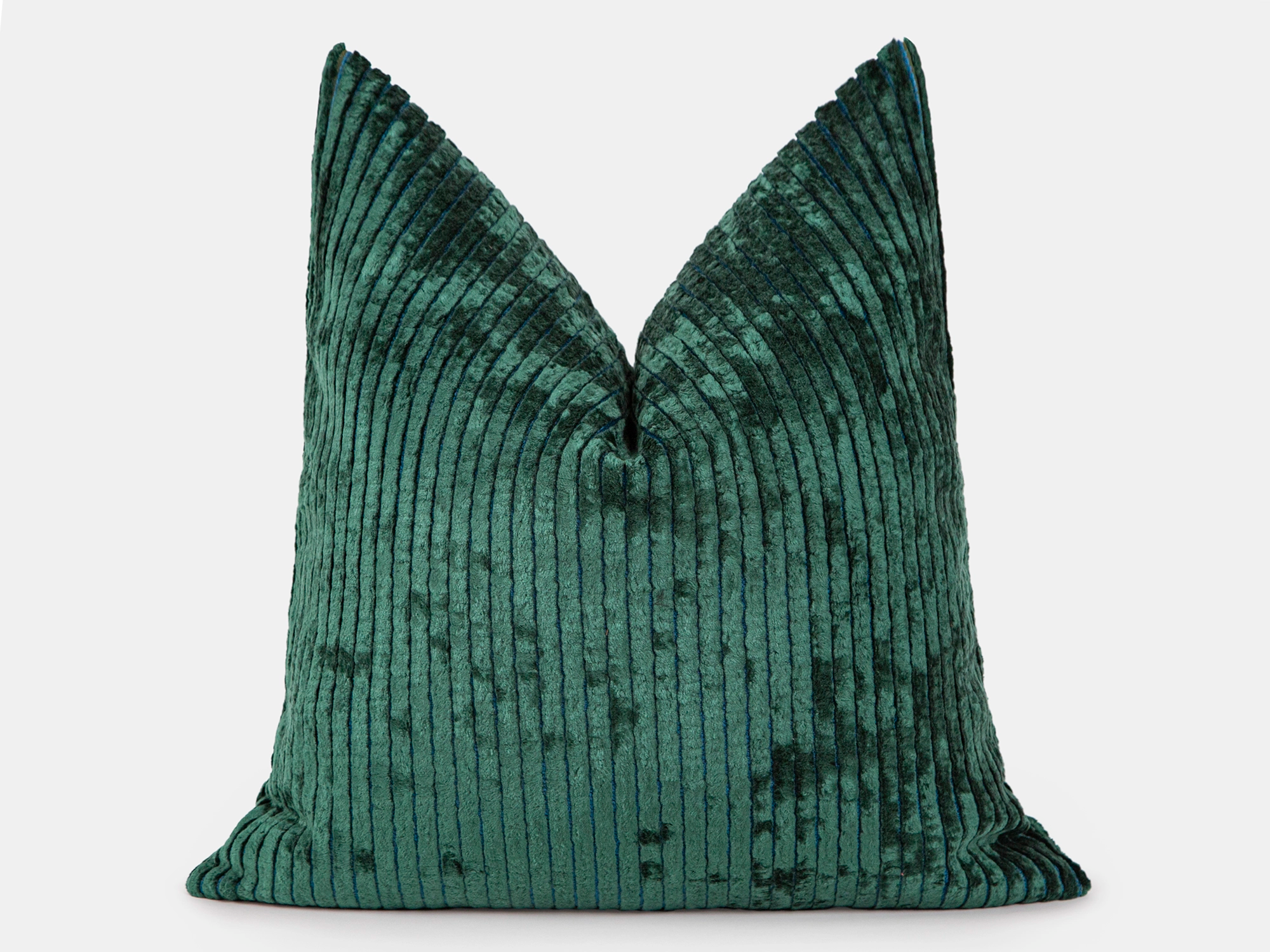 Emerald Green Tonal Striped Velvet Pillow Cover