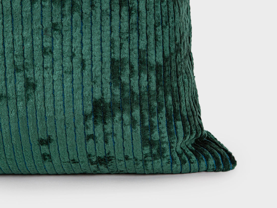 Emerald Green Tonal Striped Velvet Pillow Cover